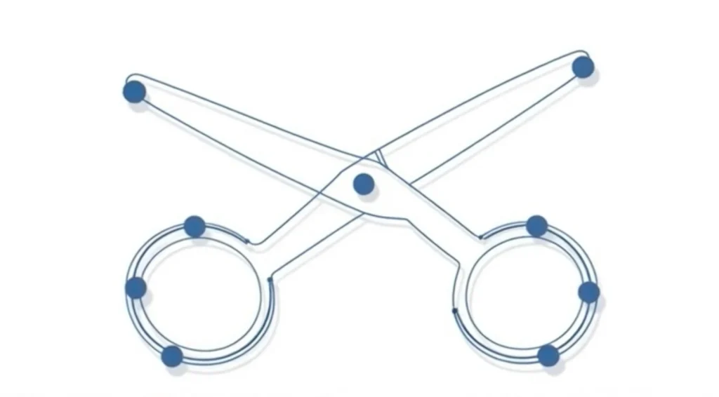 Illustration minimaliste de ciseaux bleus connectés symbolisant l'Anthropotekhné et l'intelligence collective par le geste.