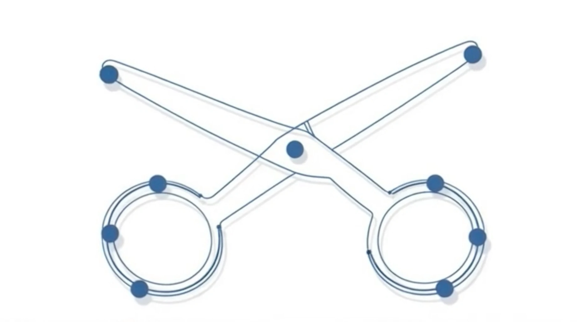 Illustration minimaliste de ciseaux bleus connectés symbolisant l'Anthropotekhné et l'intelligence collective par le geste.